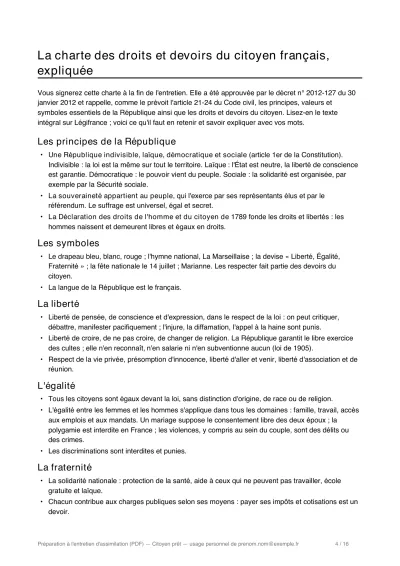 Une page du livret : la charte expliquée