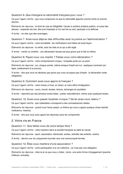 Questions types commentées du livret entretien