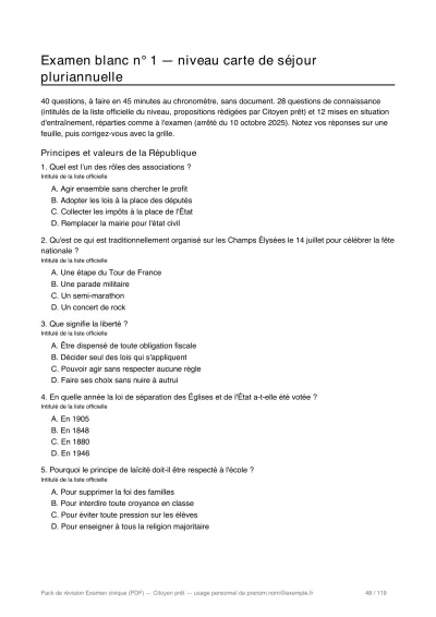 Un examen blanc du pack de révision