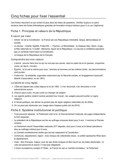 Une page des fiches de révision, thème par thème